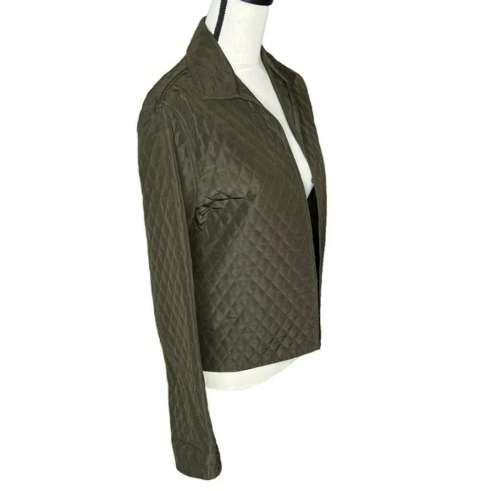 Carlisle Olive Green Silk Wool Lightweight Quilt Open Jacket Blazer Size 2 - Picture 4 of 9